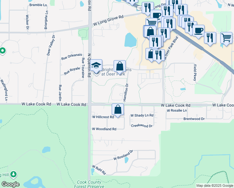 map of restaurants, bars, coffee shops, grocery stores, and more near 2500 Lake Cook Road in Palatine