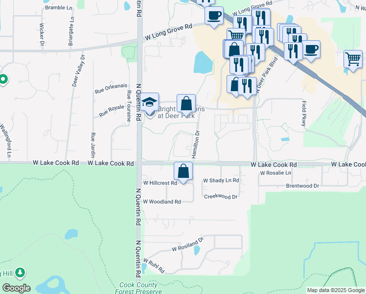 map of restaurants, bars, coffee shops, grocery stores, and more near 21840 West Lake Cook Road in Deer Park