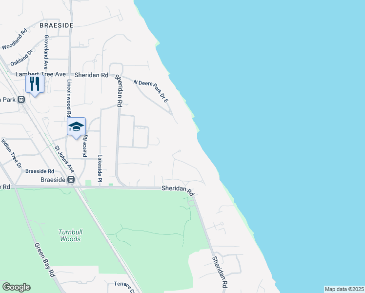 map of restaurants, bars, coffee shops, grocery stores, and more near 107 South Deere Park Drive in Highland Park