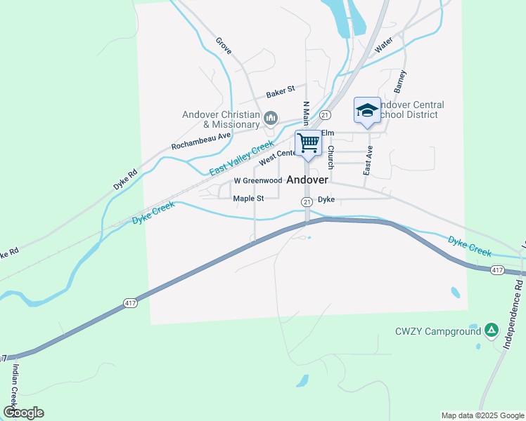 map of restaurants, bars, coffee shops, grocery stores, and more near 16 East Chestnut Street in Andover
