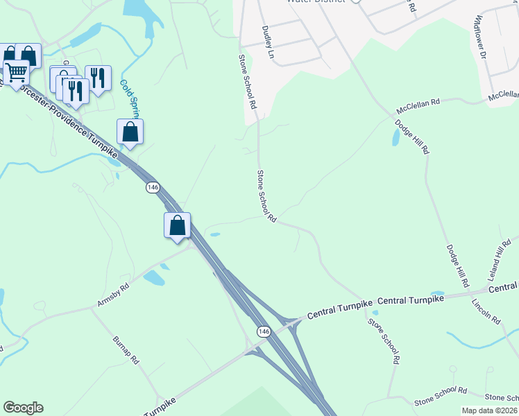 map of restaurants, bars, coffee shops, grocery stores, and more near 93 Stone School Road in Sutton