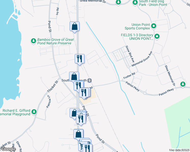map of restaurants, bars, coffee shops, grocery stores, and more near 152 Stonehaven Drive in Weymouth