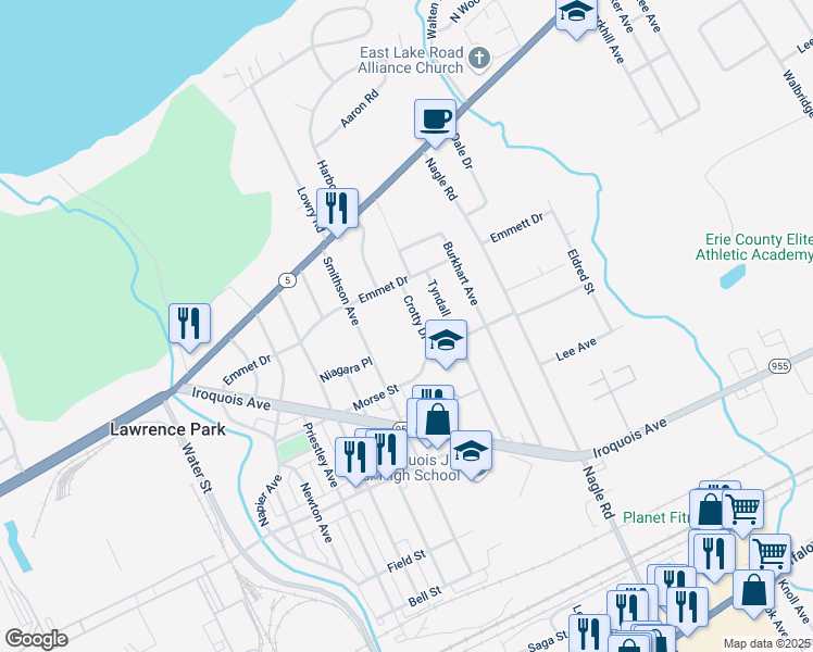 map of restaurants, bars, coffee shops, grocery stores, and more near 617 Crotty Dr in Erie