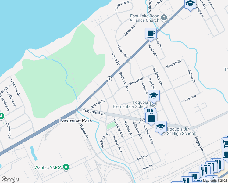 map of restaurants, bars, coffee shops, grocery stores, and more near in Erie