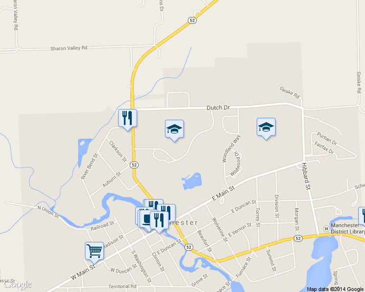 map of restaurants, bars, coffee shops, grocery stores, and more near 405 Ann Arbor Street in Manchester