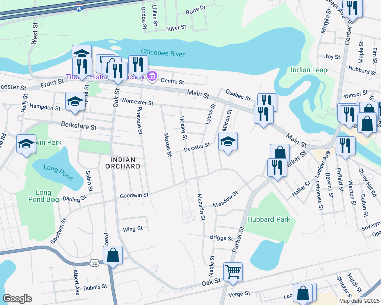 map of restaurants, bars, coffee shops, grocery stores, and more near 49 Decatur Street in Springfield