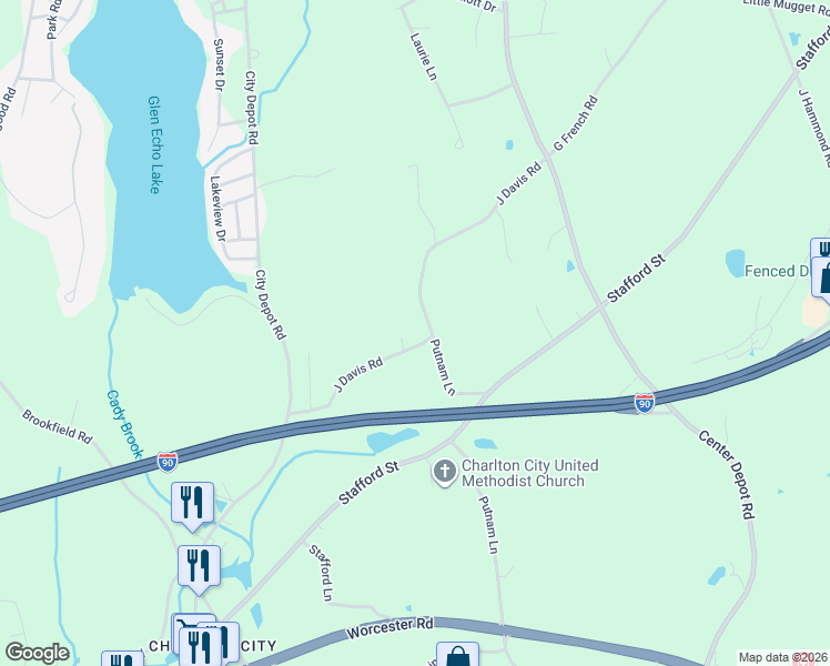 map of restaurants, bars, coffee shops, grocery stores, and more near 37 J Davis Road in Charlton