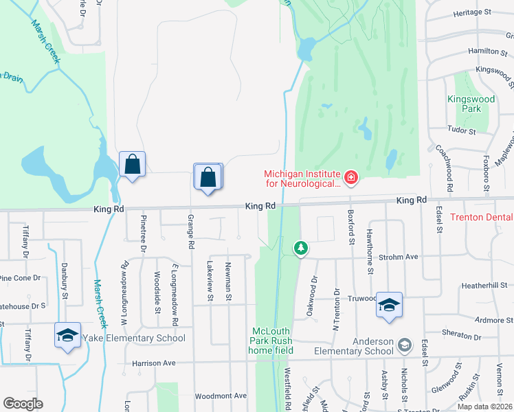 map of restaurants, bars, coffee shops, grocery stores, and more near 15234 King Road in Trenton