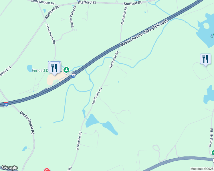 map of restaurants, bars, coffee shops, grocery stores, and more near 98 Northside Road in Charlton