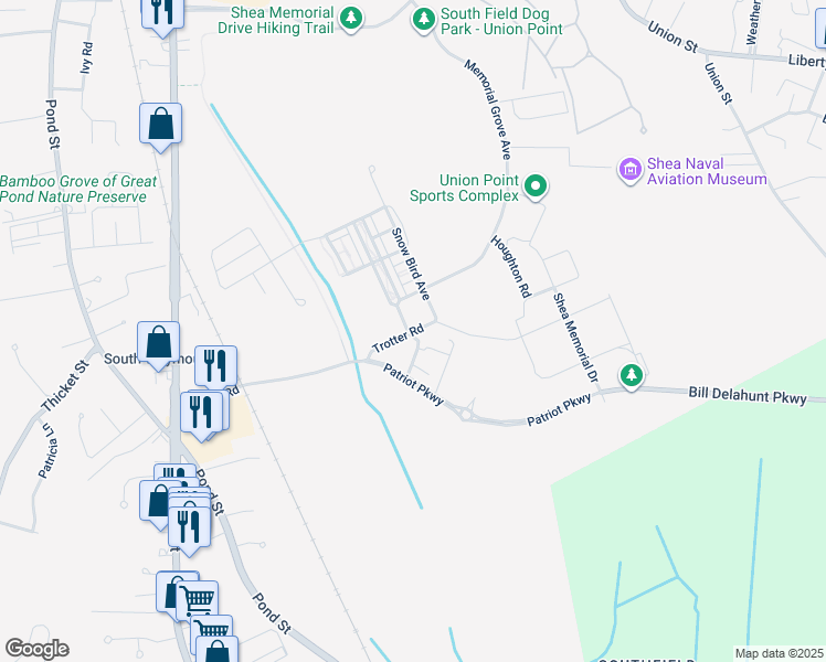 map of restaurants, bars, coffee shops, grocery stores, and more near 217 Trotter Road in Weymouth