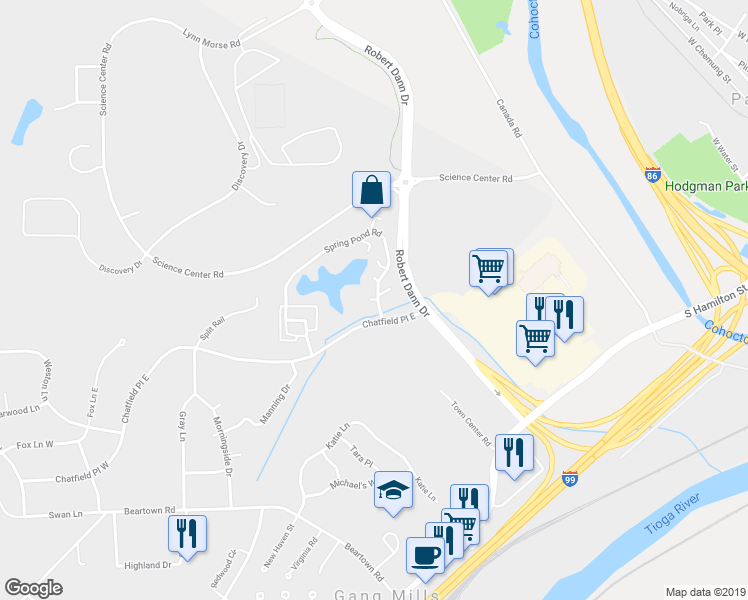 map of restaurants, bars, coffee shops, grocery stores, and more near 309 Steuben Street in Painted Post