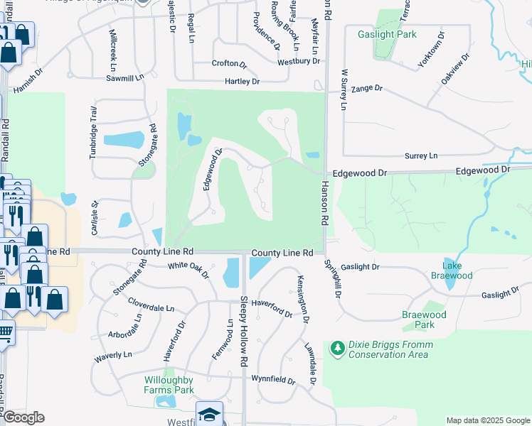 map of restaurants, bars, coffee shops, grocery stores, and more near 1148 Saint Andrews Court in Algonquin