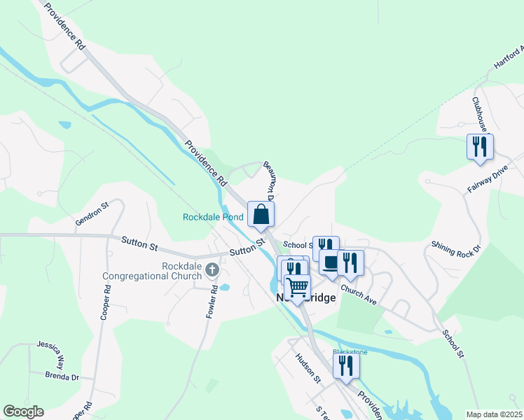 map of restaurants, bars, coffee shops, grocery stores, and more near 2376 Providence Road in Northbridge