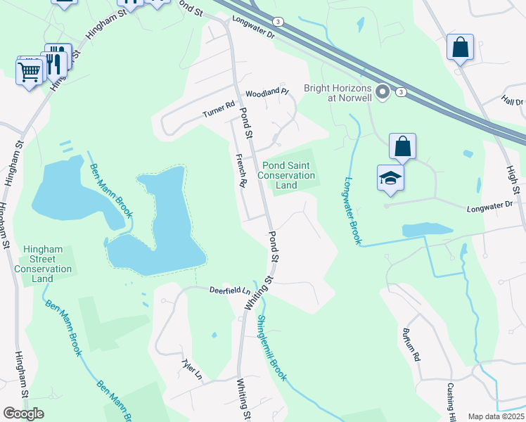 map of restaurants, bars, coffee shops, grocery stores, and more near 400 Pond Street in Rockland
