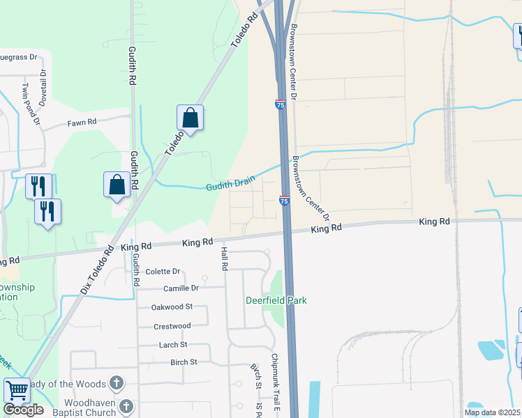 map of restaurants, bars, coffee shops, grocery stores, and more near 20656 Henry Drive in Trenton