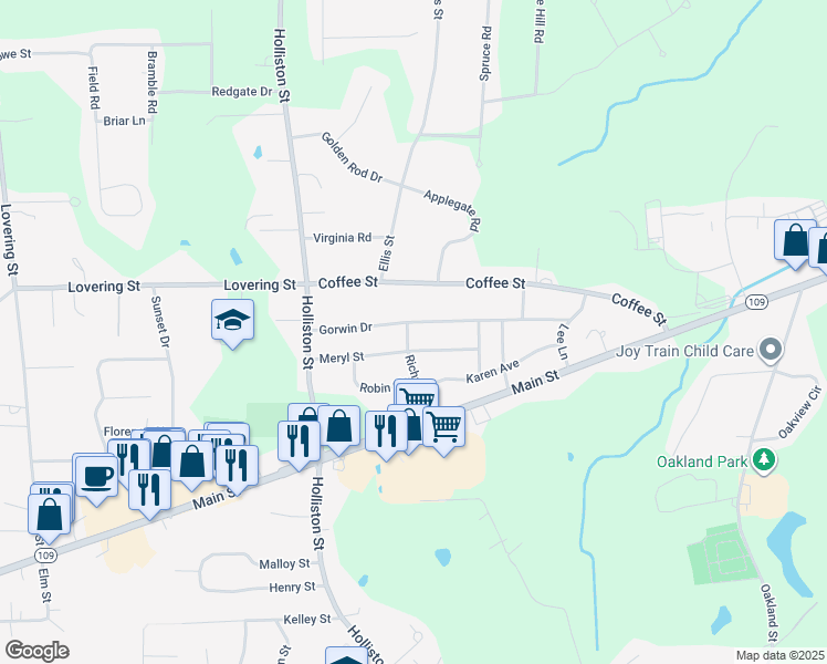 map of restaurants, bars, coffee shops, grocery stores, and more near 20 Gorwin Drive in Medway