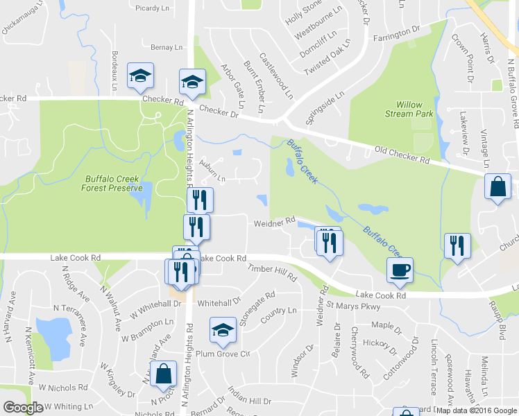 map of restaurants, bars, coffee shops, grocery stores, and more near 1130 West Lake Cook Road in Buffalo Grove
