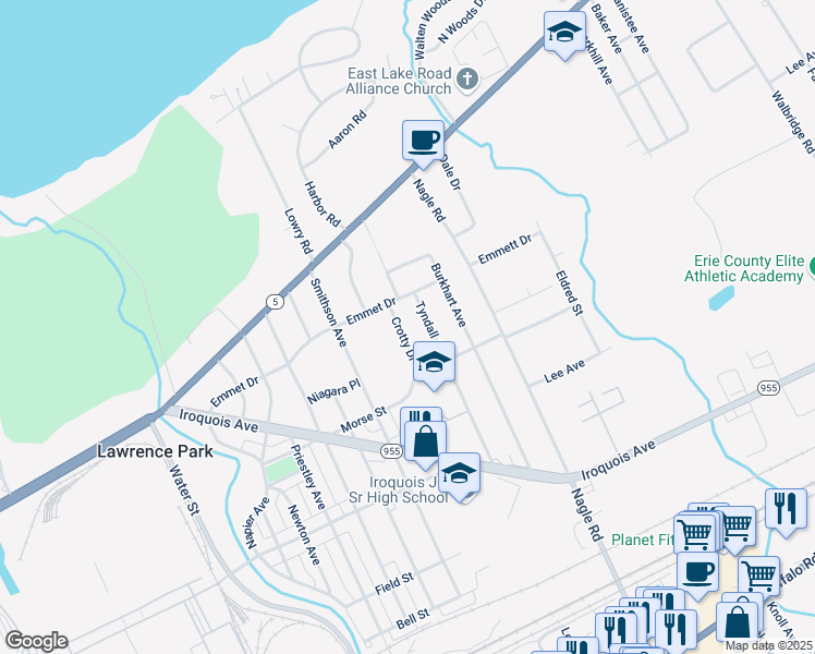 map of restaurants, bars, coffee shops, grocery stores, and more near 617 Crotty Dr in Erie