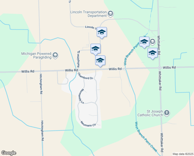 map of restaurants, bars, coffee shops, grocery stores, and more near 9105 Chambord Drive in Ypsilanti