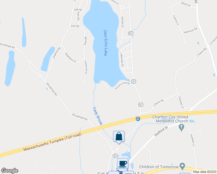 map of restaurants, bars, coffee shops, grocery stores, and more near 98 Steven Parks Road in Charlton