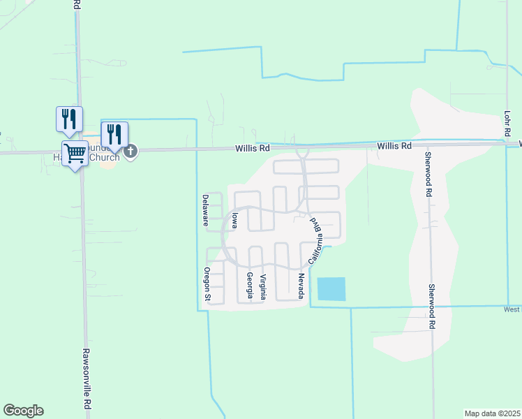 map of restaurants, bars, coffee shops, grocery stores, and more near California Boulevard in Belleville