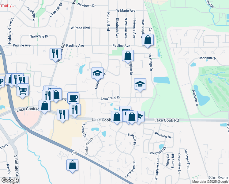 map of restaurants, bars, coffee shops, grocery stores, and more near 618 Armstrong Court North in Buffalo Grove