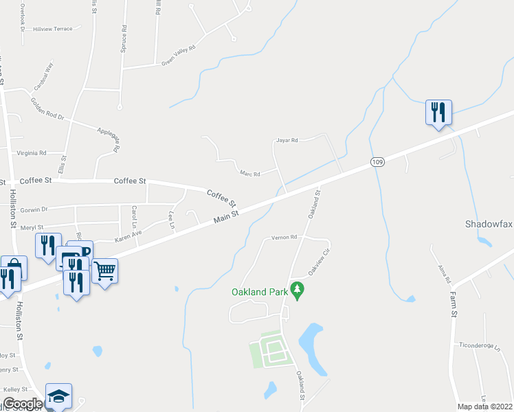 map of restaurants, bars, coffee shops, grocery stores, and more near 14 Main Street in Medway