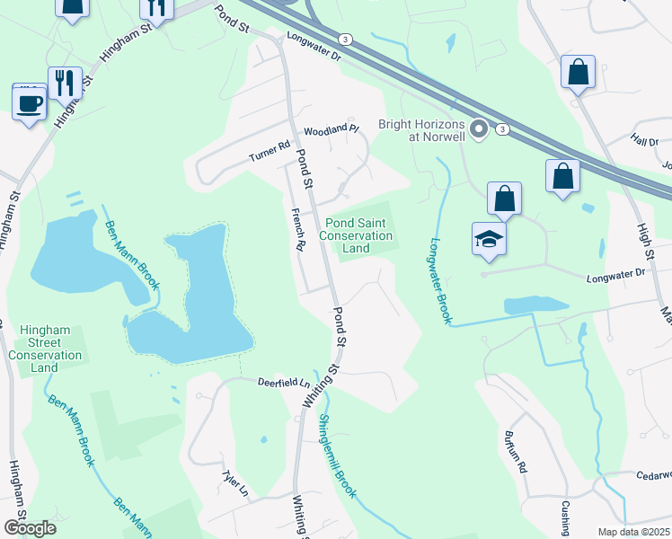 map of restaurants, bars, coffee shops, grocery stores, and more near 400 Pond Street in Rockland