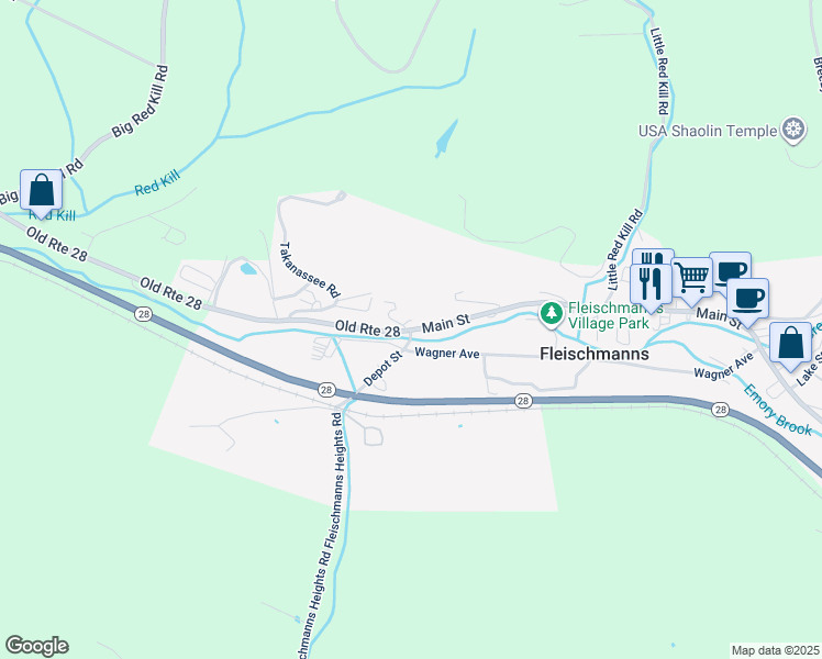 map of restaurants, bars, coffee shops, grocery stores, and more near Main Street & Depot Street in Fleischmanns