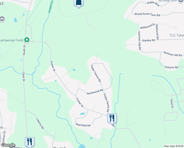 map of restaurants, bars, coffee shops, grocery stores, and more near 23 Cedar Farms Road in Medway