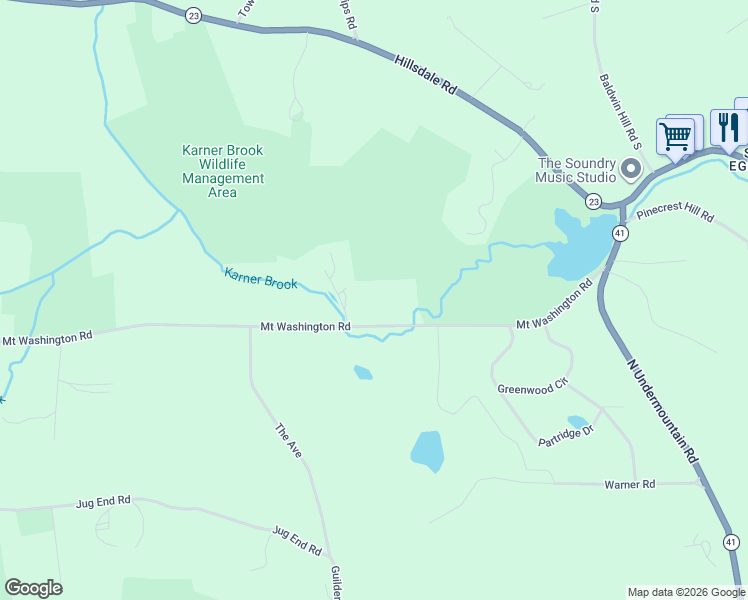map of restaurants, bars, coffee shops, grocery stores, and more near 42 Mount Washington Road in Great Barrington