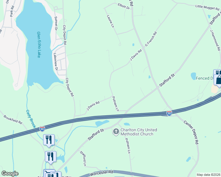 map of restaurants, bars, coffee shops, grocery stores, and more near 37 J Davis Road in Charlton