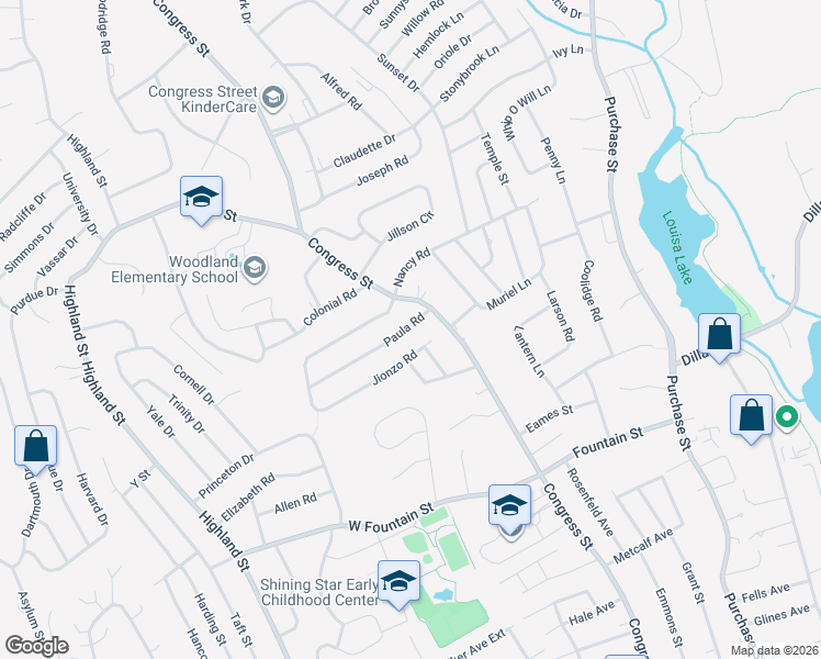 map of restaurants, bars, coffee shops, grocery stores, and more near 8 Paula Road in Milford