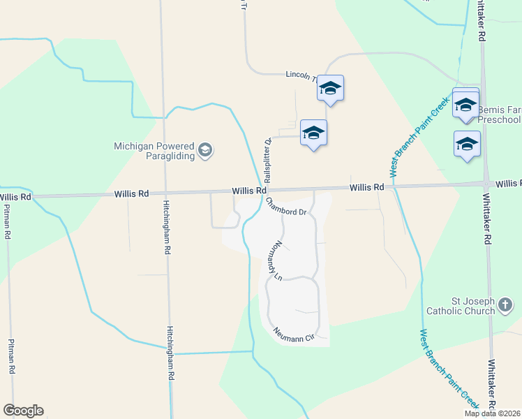map of restaurants, bars, coffee shops, grocery stores, and more near 9000 Chambord Drive in Ypsilanti