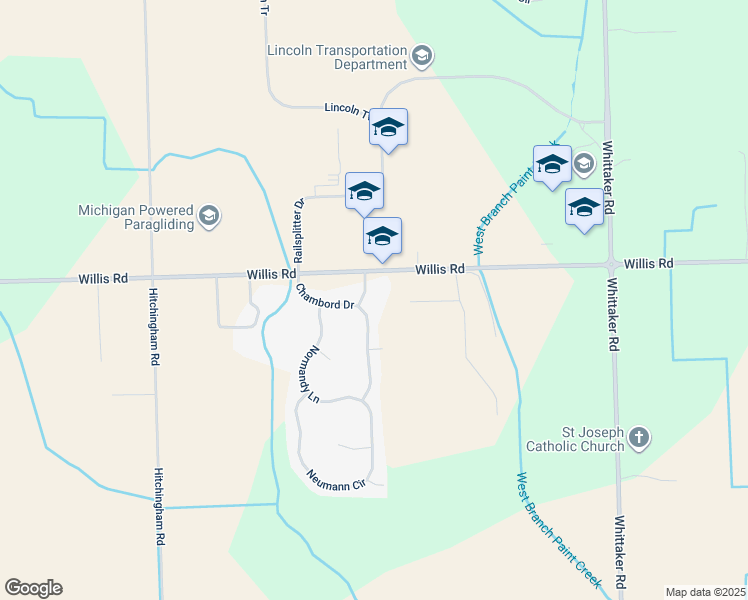 map of restaurants, bars, coffee shops, grocery stores, and more near 9105 Chambord Drive in Ypsilanti