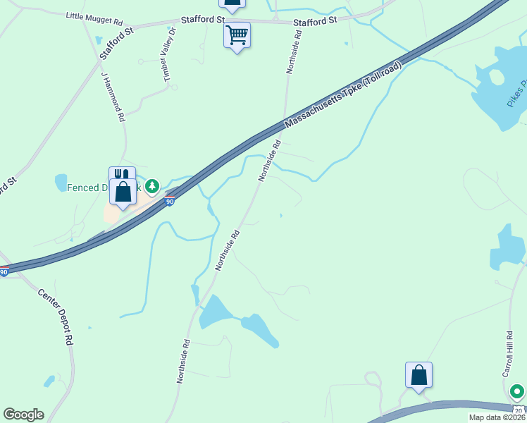 map of restaurants, bars, coffee shops, grocery stores, and more near 98 Northside Road in Charlton