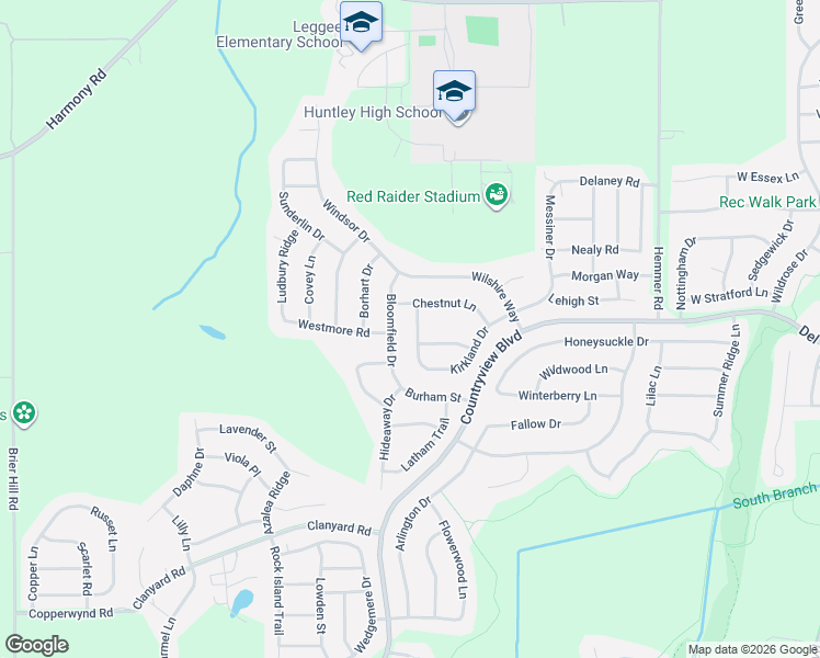 map of restaurants, bars, coffee shops, grocery stores, and more near 11942 Harrison Road in Huntley
