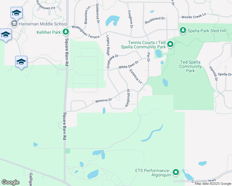 map of restaurants, bars, coffee shops, grocery stores, and more near 1100 Grayhawk Drive in Algonquin