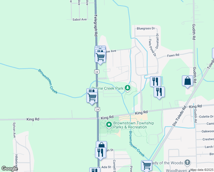 map of restaurants, bars, coffee shops, grocery stores, and more near 20665 Telegraph Road in Brownstown Charter Township