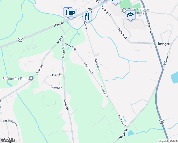 map of restaurants, bars, coffee shops, grocery stores, and more near 53 Spencer Street in Millis