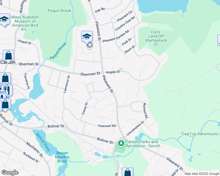 map of restaurants, bars, coffee shops, grocery stores, and more near 648 Pleasant Street in Canton