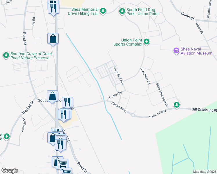 map of restaurants, bars, coffee shops, grocery stores, and more near 200 Trotter Road in Weymouth