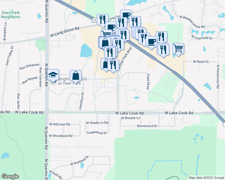 map of restaurants, bars, coffee shops, grocery stores, and more near 20080 North Deer Park Boulevard in Deer Park