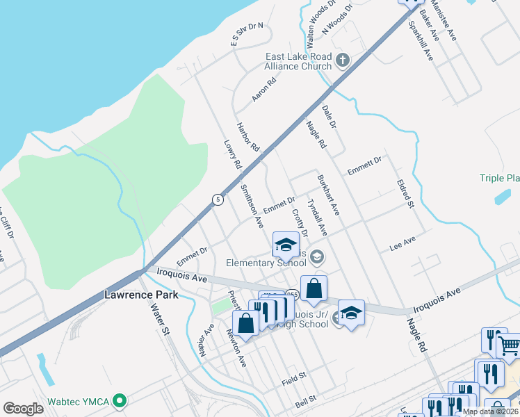 map of restaurants, bars, coffee shops, grocery stores, and more near 555 Smithson Avenue in Erie