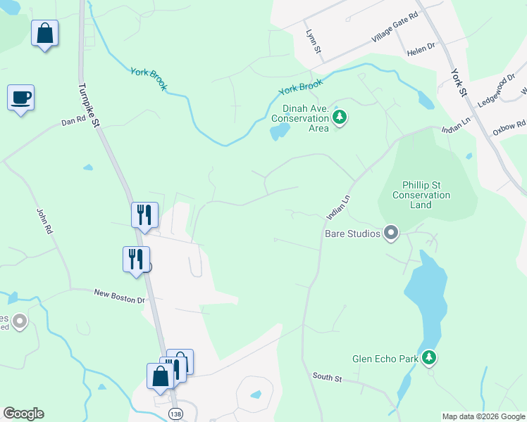 map of restaurants, bars, coffee shops, grocery stores, and more near 55 Foundry Lane in Canton