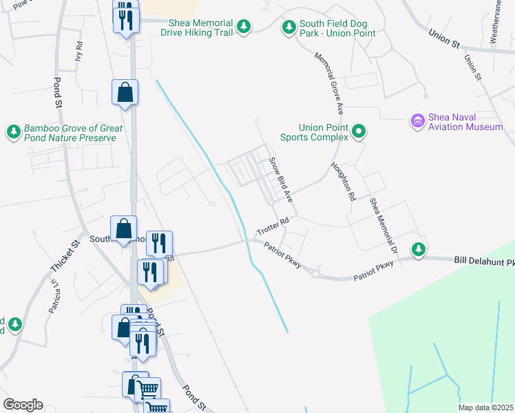 map of restaurants, bars, coffee shops, grocery stores, and more near 200 Trotter Road in Weymouth