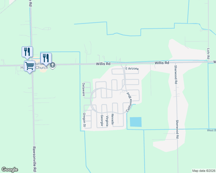 map of restaurants, bars, coffee shops, grocery stores, and more near California Boulevard in Belleville