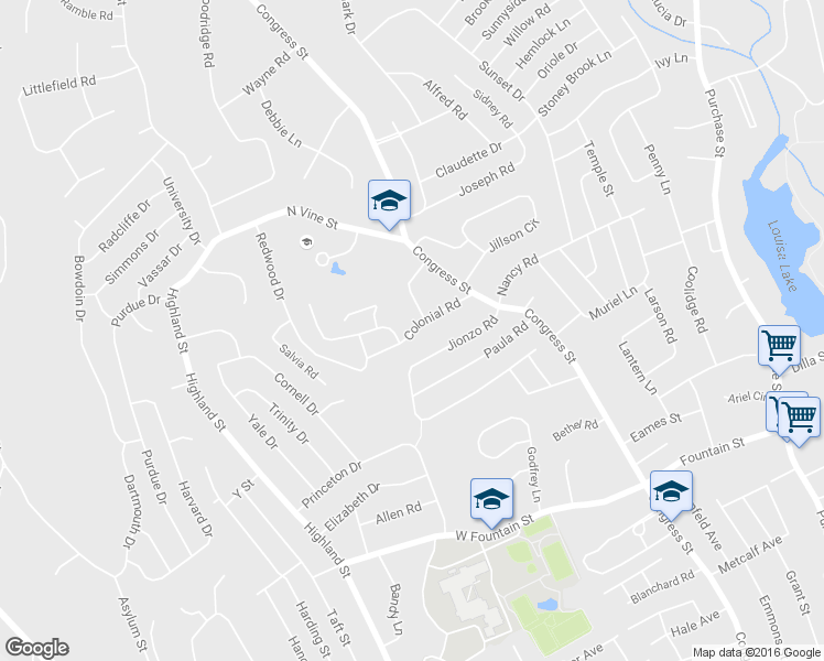 map of restaurants, bars, coffee shops, grocery stores, and more near 0 Colonial Road in Milford