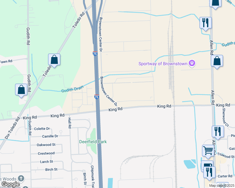 map of restaurants, bars, coffee shops, grocery stores, and more near 20001 Brownstown Center Drive in Brownstown Charter Township