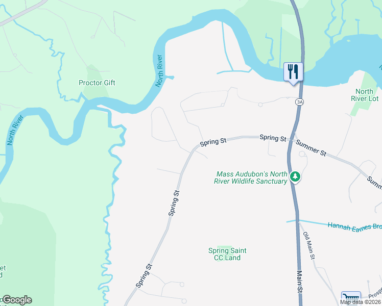 map of restaurants, bars, coffee shops, grocery stores, and more near 40 Riverside Circle in Marshfield